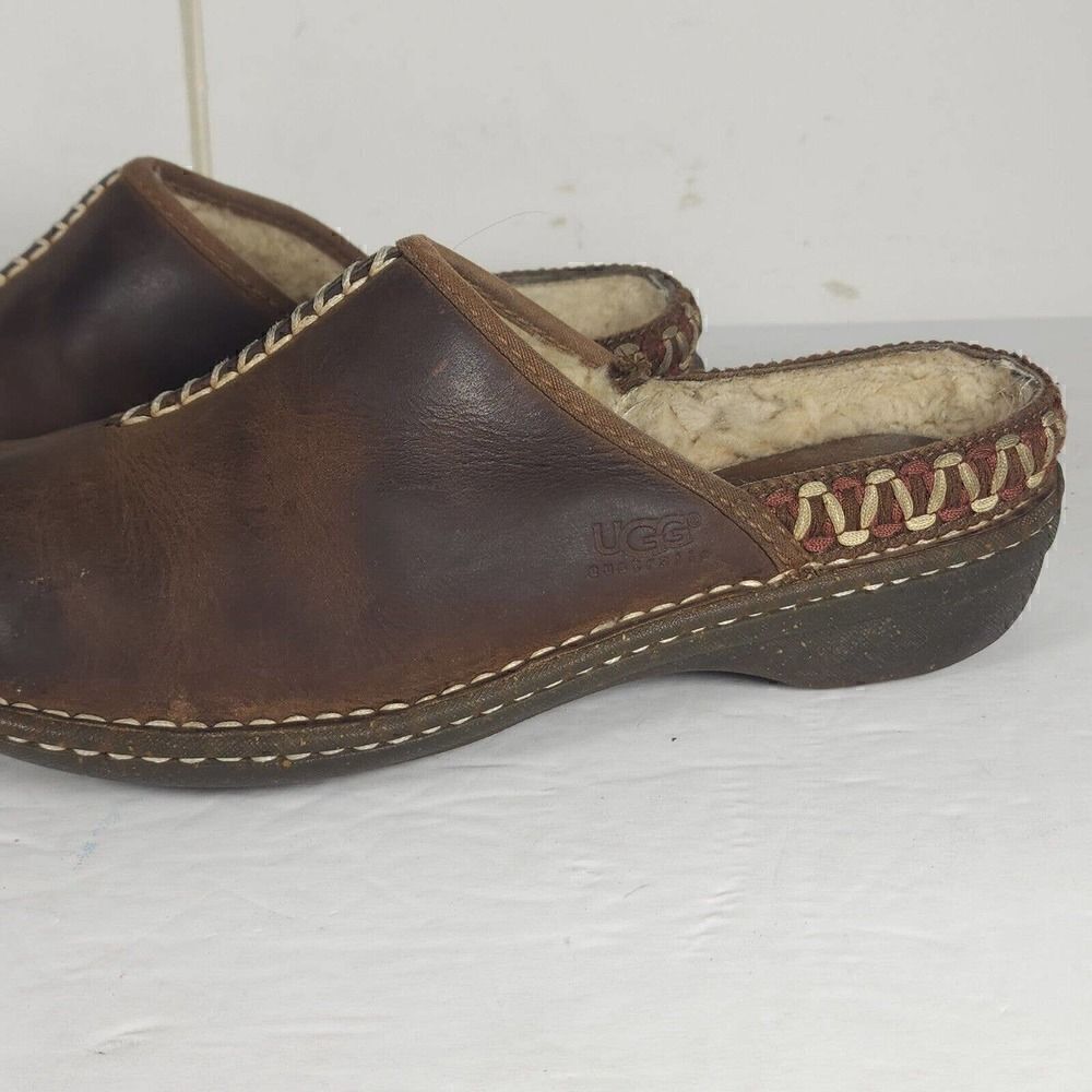 UGG Women's Kohala US 9 Brown Leather Sheepskin Shearling Slip-On Clogs Shoes - Picture 2 of 13